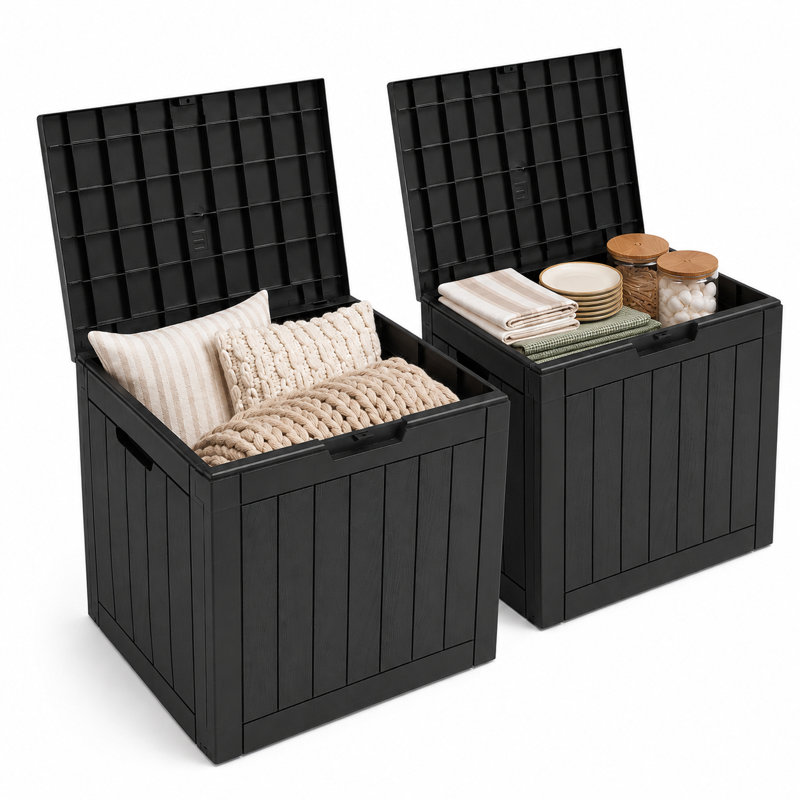 Siège de rangement en résine résistant à l'eau de l 22 po x P 17 po pour le rangement extérieur, Black