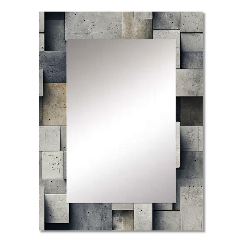 Helia Architectural Concrete Wall Illusion - Brick  Decorative Wall Mirror, Graphic Print Large Mirror, Printed Metal Art