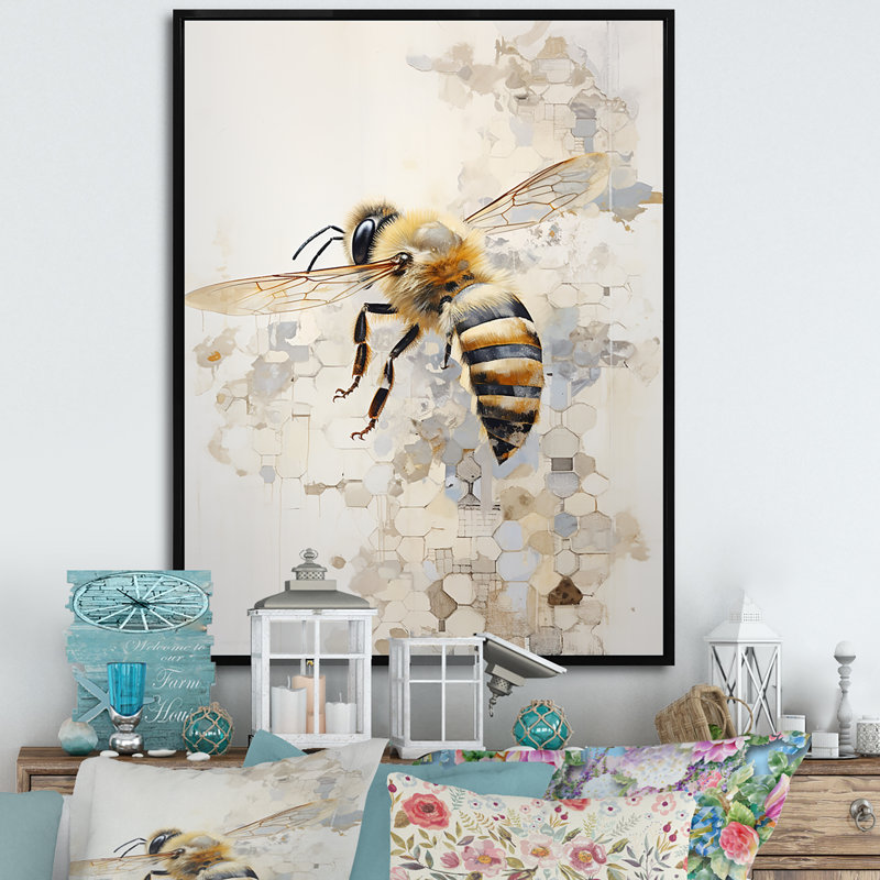 Minimalisme «Buzzing Bee II» sur toile, 32" H x 24" W x 1" D, Cadre flottant noir