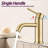 Modern Bathroom Sink Faucet - Single Hole, Brushed Gold, Stainless Steel, 1.2 Gpm Flow, Hassle- Installation For Interiors Hole Deck-Mounted, Flow Water Conservation