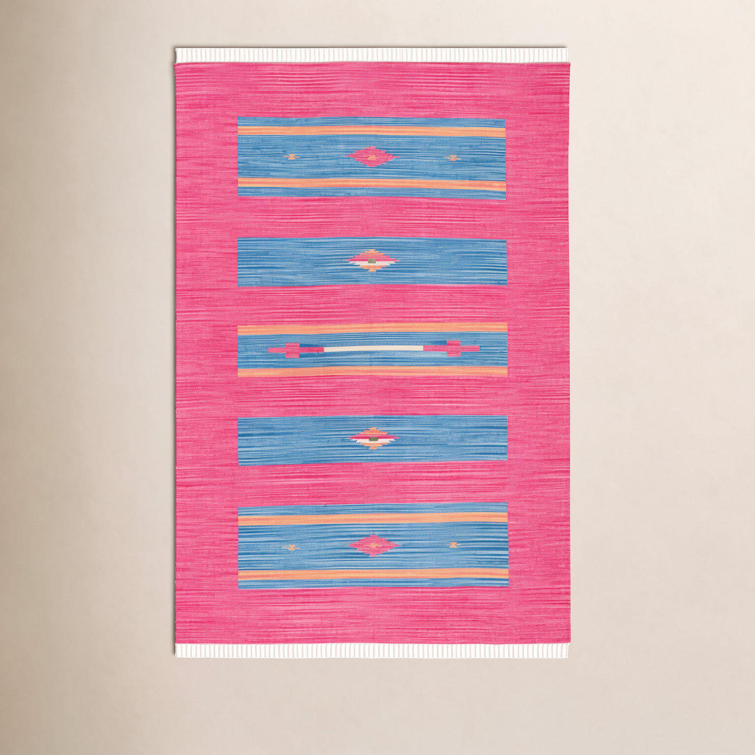 Danely Pink Blue Yellow Flatweave Cotton Rug, Rectangle 4' x 6'