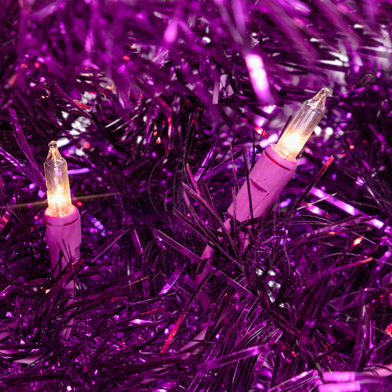 Artificial Tinsel Christmas Tree - Purple, 9', Pre-Lit