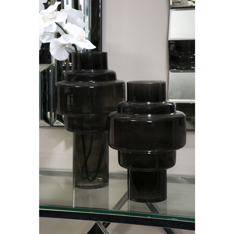 Savino Glass Table Vase, Black, 30cm H x 20cm W x 20cm D