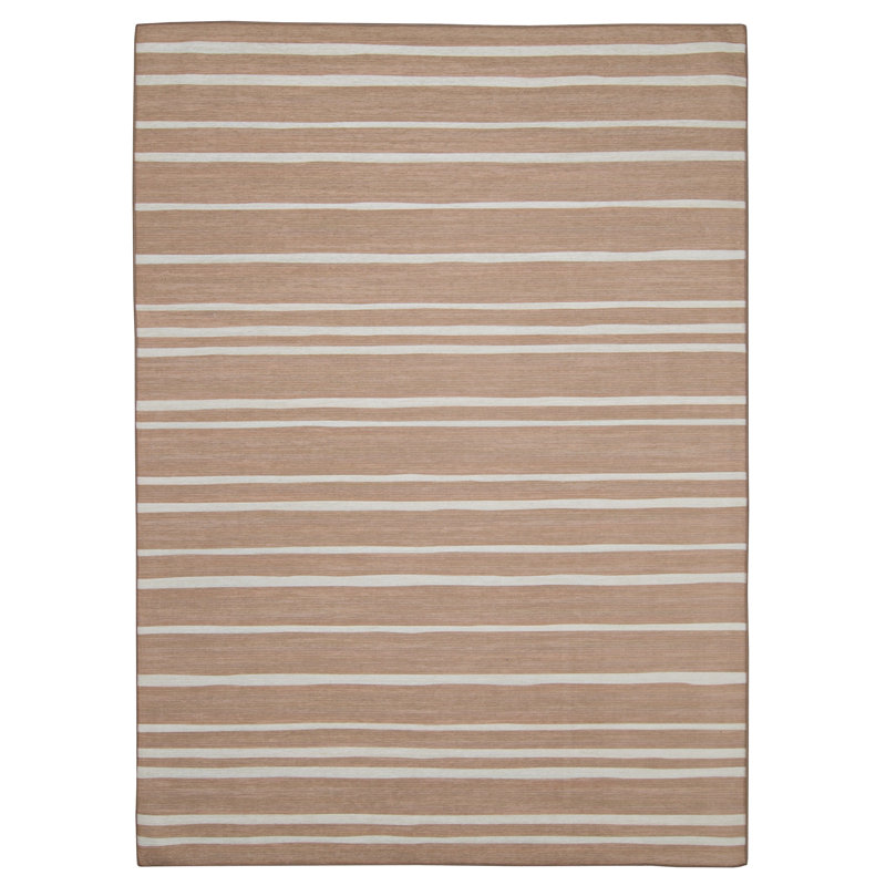 Tapis intérieur / extérieur à rayures brun clair / crème Kivett, Rectangle 3 pi x 5 pi