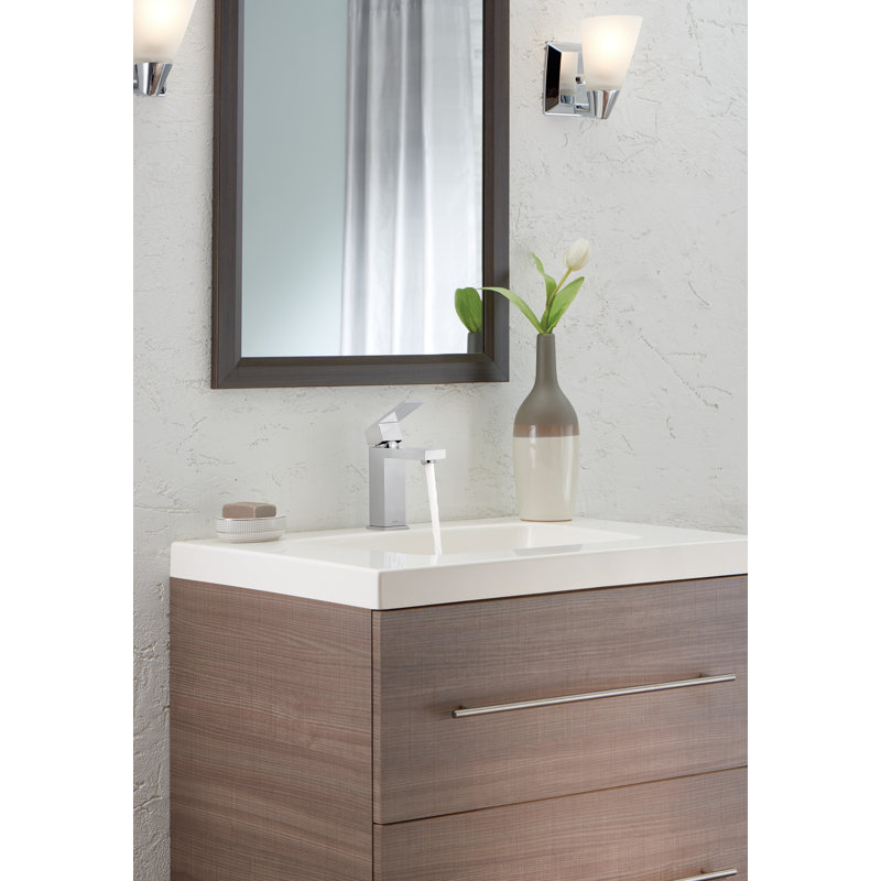 Angular Chrome Bathroom Faucet, Low Flow Single Hole Bathroom Sink Faucet for Vanity, Push Pop-Up Drain Assembly, Chrome