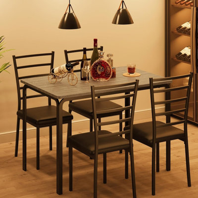 Ensemble de table de salle à manger en verre pour 4 personnes, table de cuisine et chaises pour 4, ensemble de table de salle à manger de cuisine de 5 pièces, mobilier de salle à manger rectangulaire moderne en bois peu encombrant pour coin-repas, bur