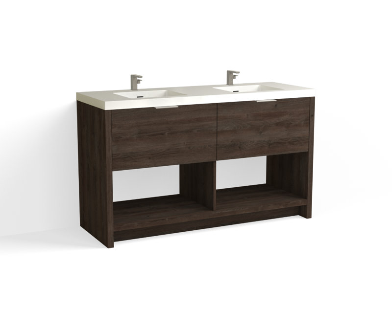 Vista 60" W Freestanding Double Bathroom Vanity, White Nanomatte/Matte Black, White Gloss, Single-Hole
