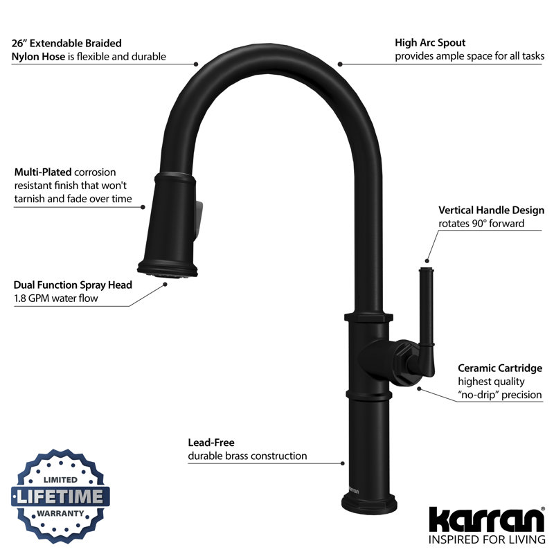 Robinet de cuisine Karran Brampton, Noir mat