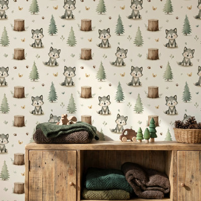 Papier peint fantaisiste loup amovible
