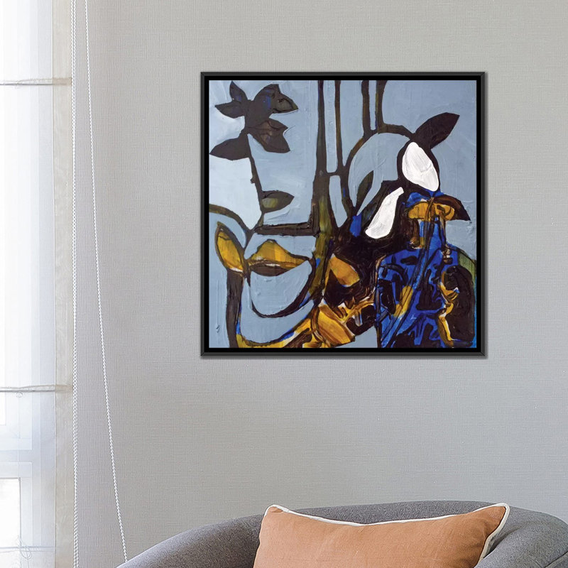 « blue i », impression sur toile, H 18 po x l 18 po x P 1,5 po, Toile avec cadre noir, Pas de tapis