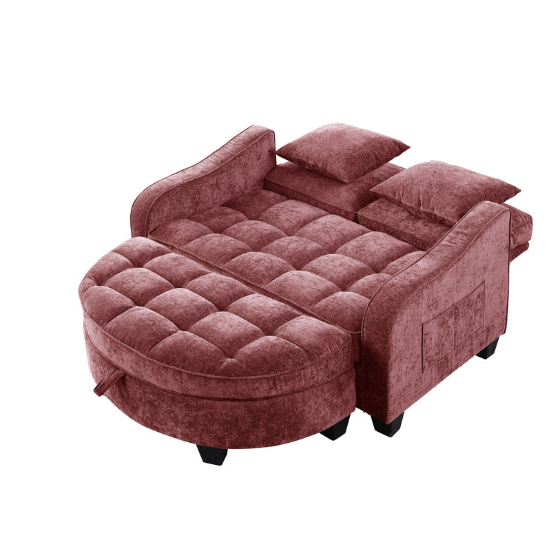 Accent Chair With Storage Semicircular Ottoman, Pink