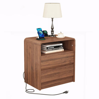 Tall Modern Nightstand with Charging Station