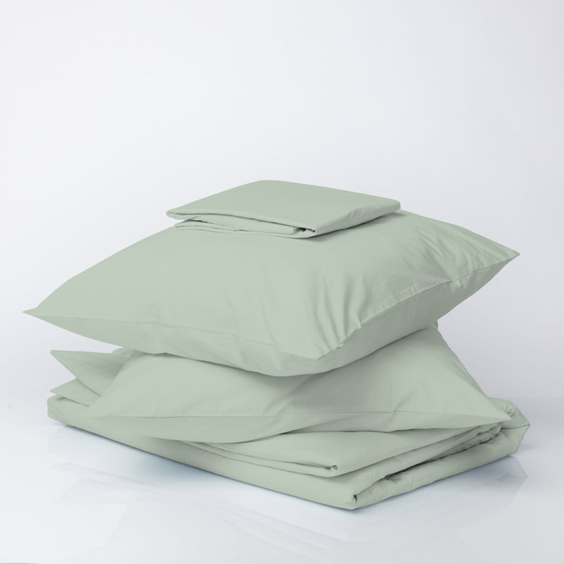 Ensemble de draps légers en mélange de coton brossé infroissable, Vert tendre
