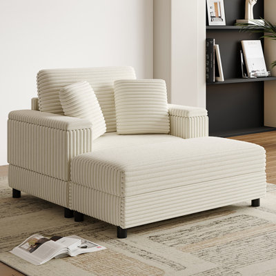 43" Oversized Chaise Lounge Sleeper Chair With Movable & Storage Ottoman,2-in-1 Deep Seat Corduroy Sleeper Sofa Bed For Living Room,bedroom by Latitude Run