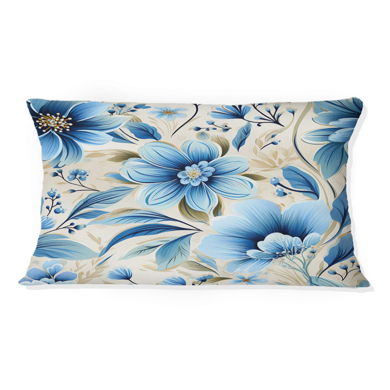 «Blue and White Flowers Retreat I» - Coussin décoratif à imprimé floral