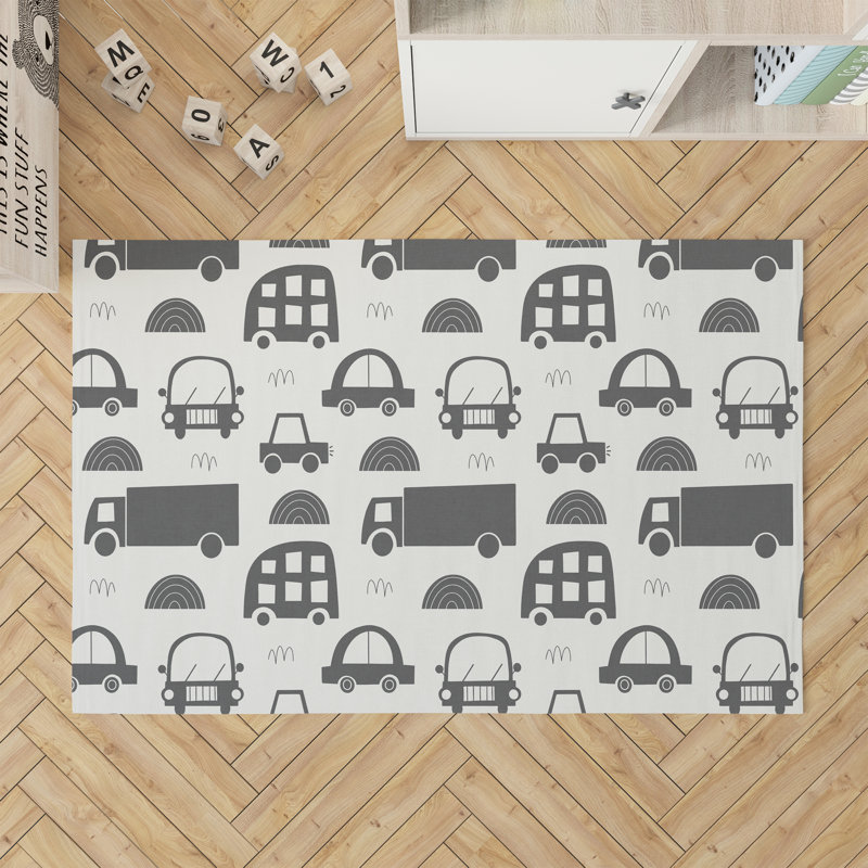 Traffic Kids Play Mat, Rectangle 4' x 6', Ivory/Charcoal
