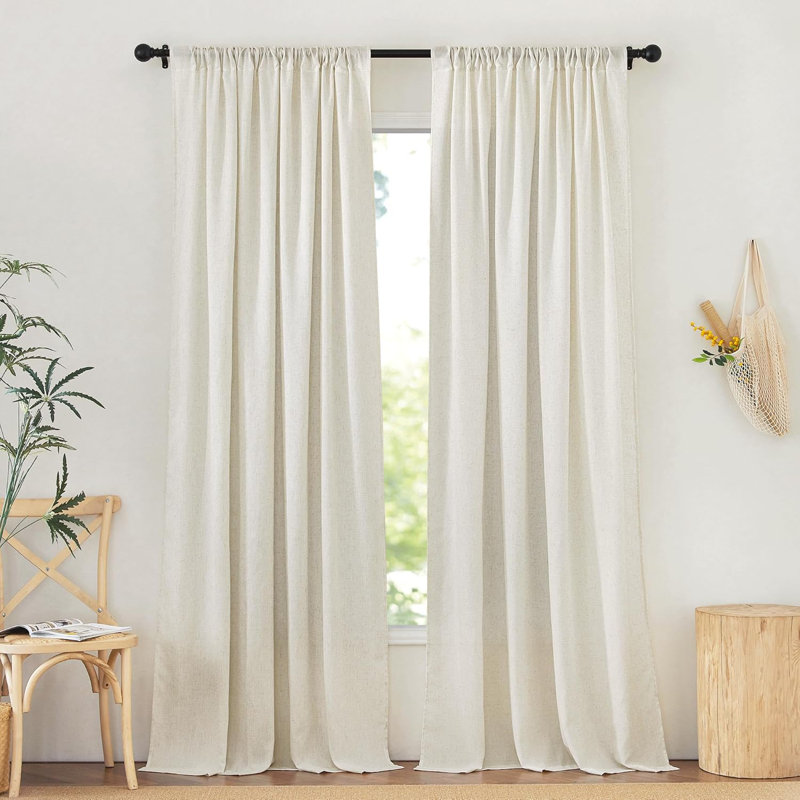 Natural Thick Linen Curtains for Bedroom, Pinch Pleated/Rod Pocket/Back Tab Privacy Added Window Treatments with Light Filtering for Living Room, 2 Panels