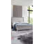 Lit simple à panneau, style contemporain, finition gris neutre en bois flotté, tête de lit tapissier, mélange de bois et de tissu, décoration de chambre à coucher-493705258