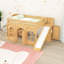 Lit mezzanine en bois avec glissade, escalier de rangement, garde-robe et portes arquées décoratives-281132502-281132496