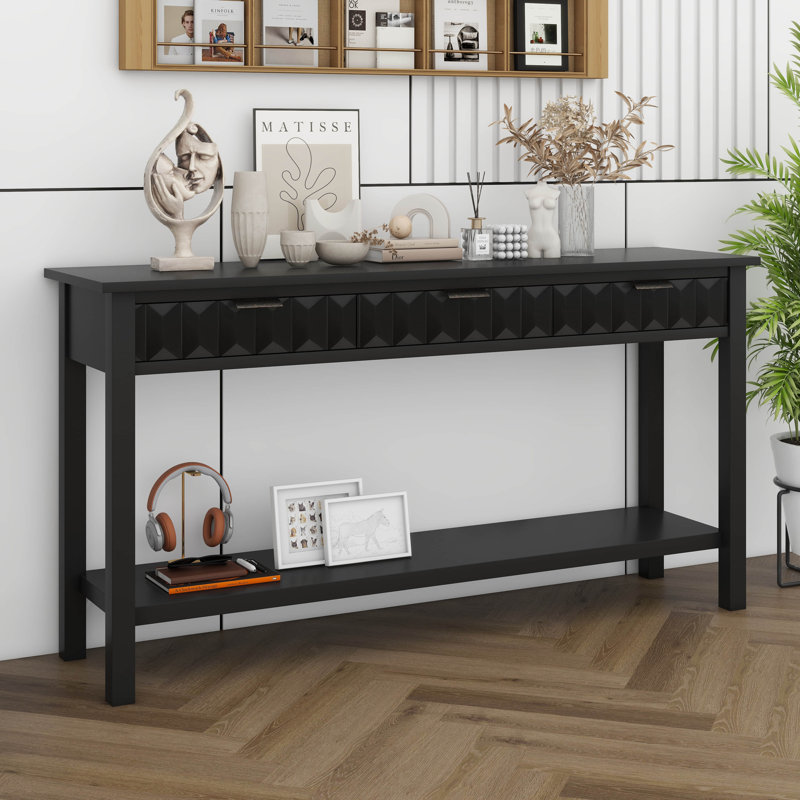Console de 60 po de long, canapé d'entrée avec canapé en nid d'abeille, table de couloir polyvalente avec 3 tiroirs de rangement