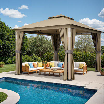 10x12 FT Outdoor Patio Gazebo, Heavy Duty Gazebos, Soft Top Gazebo with Metal Frame, Arched Roof Canopy, Mosquito Nets & Privacy Enclosures
