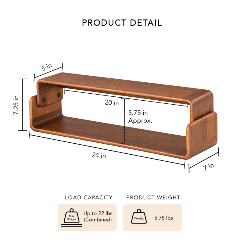 Sephine Modern Boxy 2-Tier Floating Wooden Wall Shelves, Decorative Storage Shelf for Kitchen, Bedroom, Living Room, Office