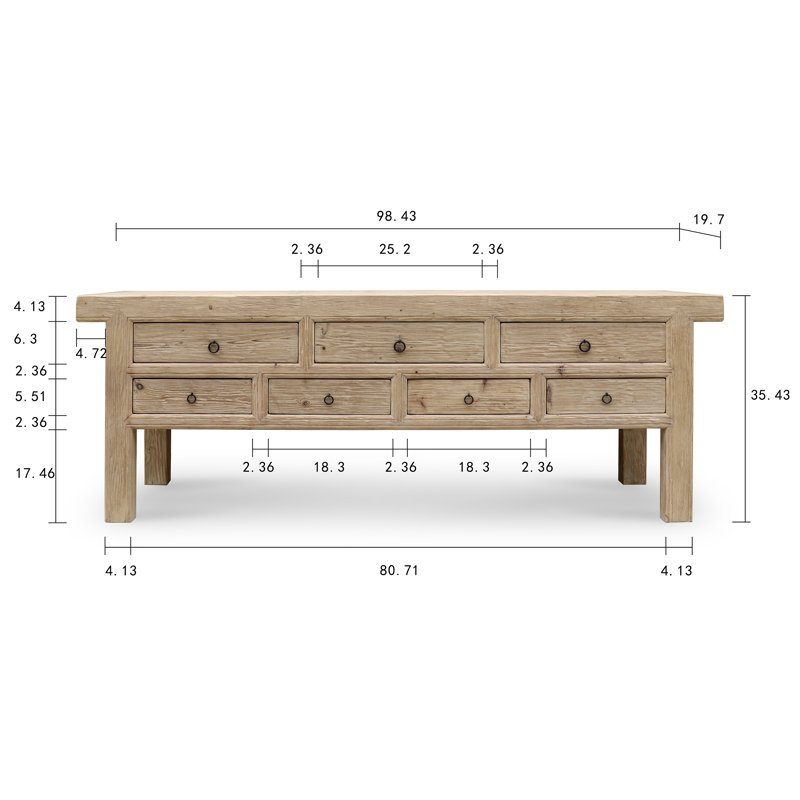 Capri Solid Wood Sideboard, Brown, 35"H x 98"W x 19.7"D
