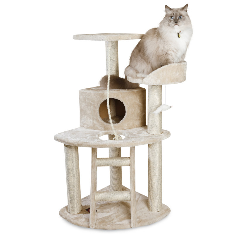 48'' Honey Faux Fur and Sisal Freestanding Cat Tree