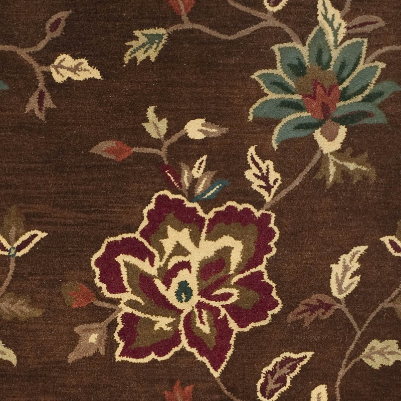 Handmade Brown Floral Wool 4' x 6' Area Rug