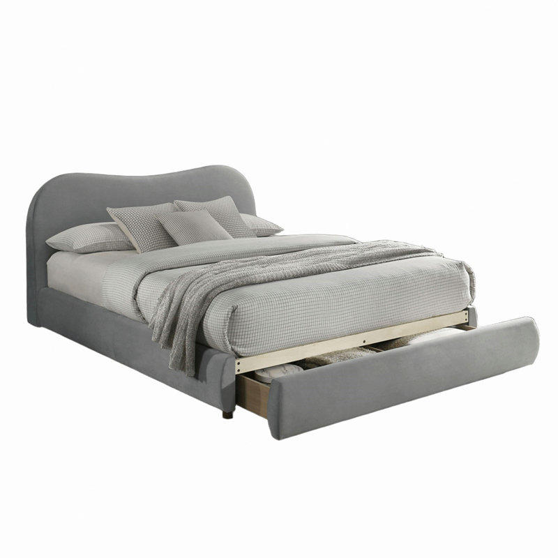 Structure de lit en velours capitonné 1pc, Grand lit, Gris clair