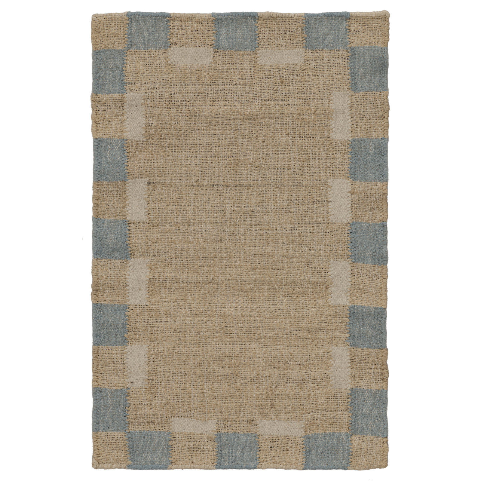 Heidi Flatweave Jute Checkered Scandinavian Rug, Blue, 2'x3'