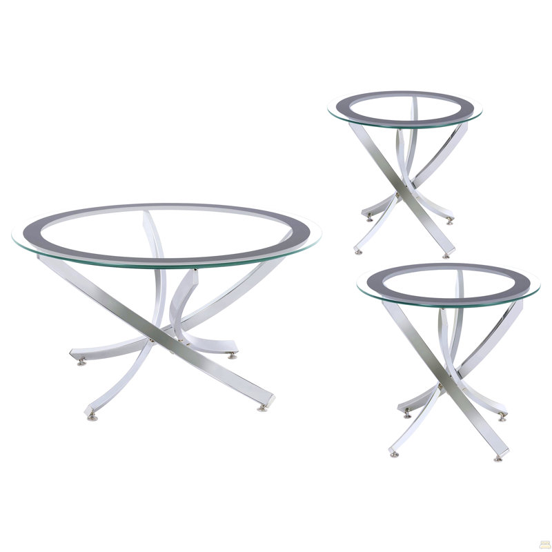 Ensemble de table basse et de table d'appoint 3 pièces Connors, Chrome chrome