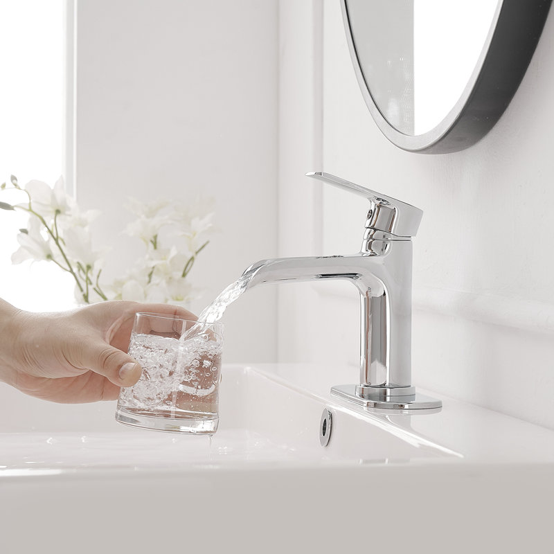 Robinet de salle de bain moderne à poignée simple et simple arc, Chrome poli