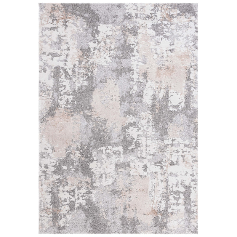 Tapis beige / gris en polypropylène tissé à la machine Whalsay, Rond 6 pi 7 po