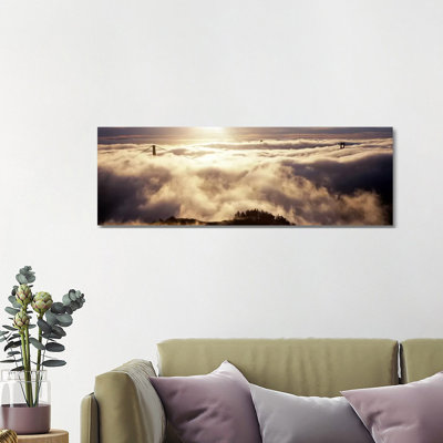 Golden Gate Bridge Surrounded By Fog As Seen From Hawk Hill, San Francisco, California, USA - Wrapped Canvas Panoramic Print