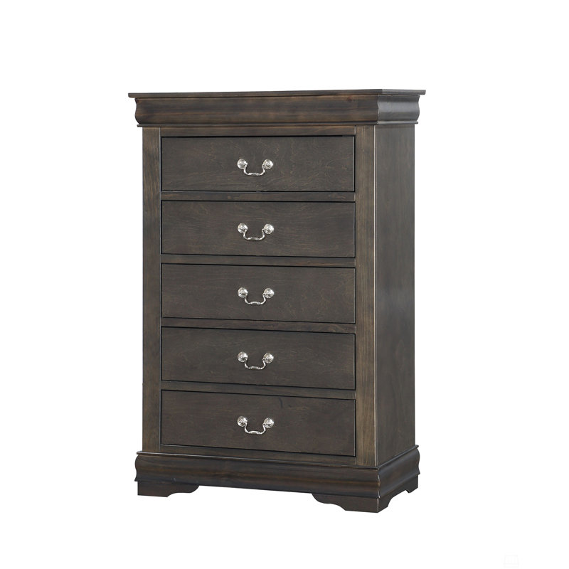 Commode 5 tiroirs, commode en bois pour chambre à coucher, commode large