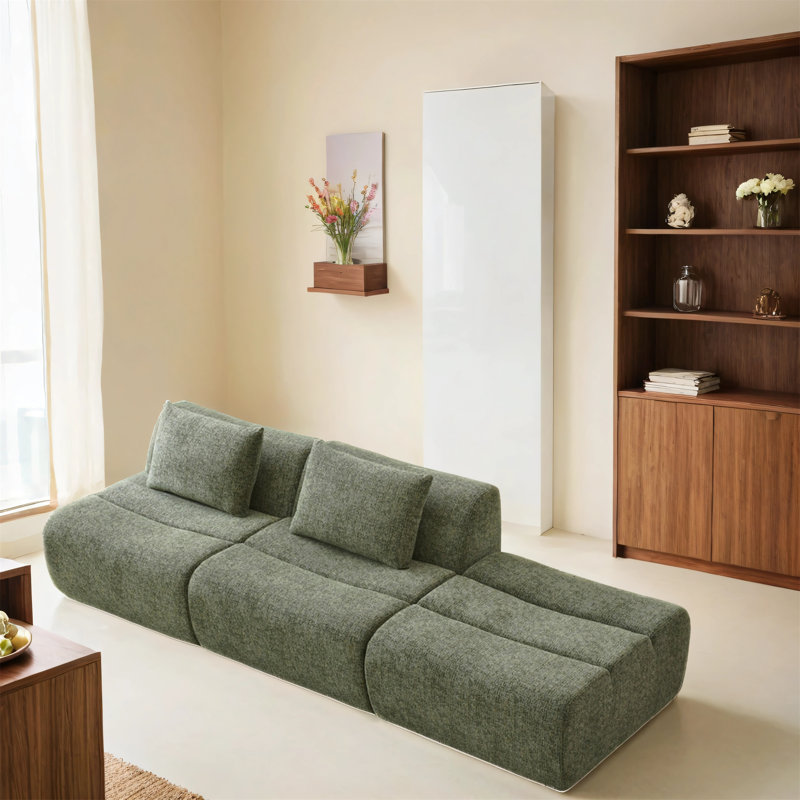 Extra-large Three-seater Chenille Fabric Compression Sofa, Green