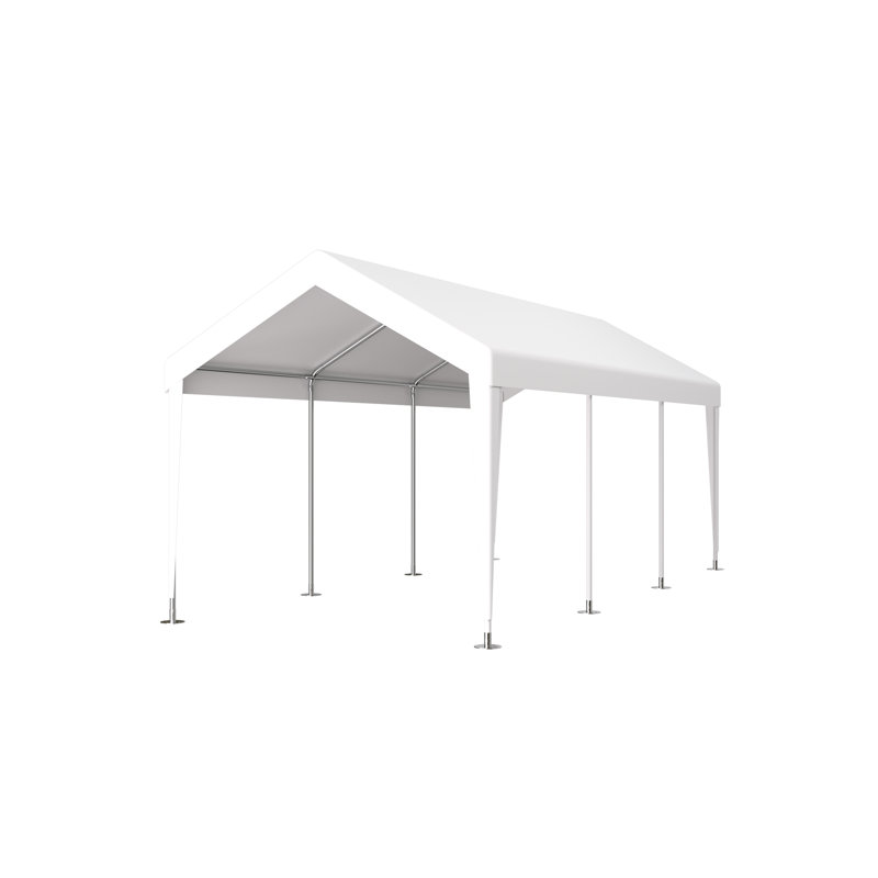 Abri d'auto portatif 10 pi x 20 pi, robuste, 2 portes et 4 fenêtres ventilées pour tondeuses à gazon, abri d'auto blanc, robuste avec fenêtres