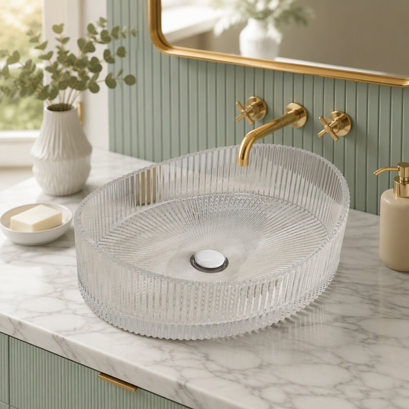Lavabo de salle de bain en verre transparent 20 ", sans vasque, en verre cristal Yuanalo