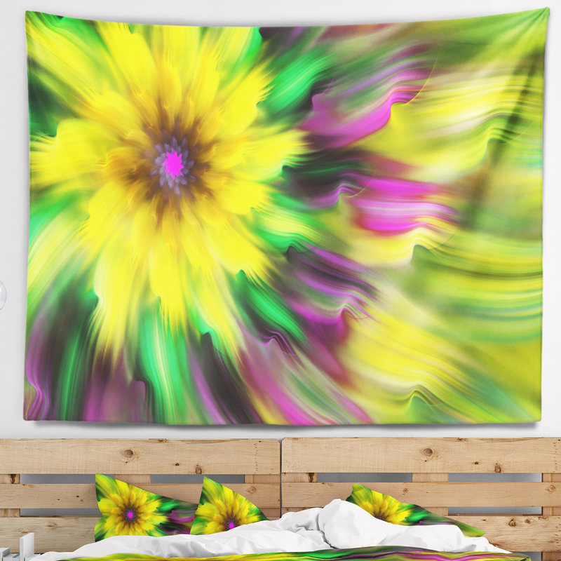 Tapisserie florale exotique jaune, H 68 po x l 80 po