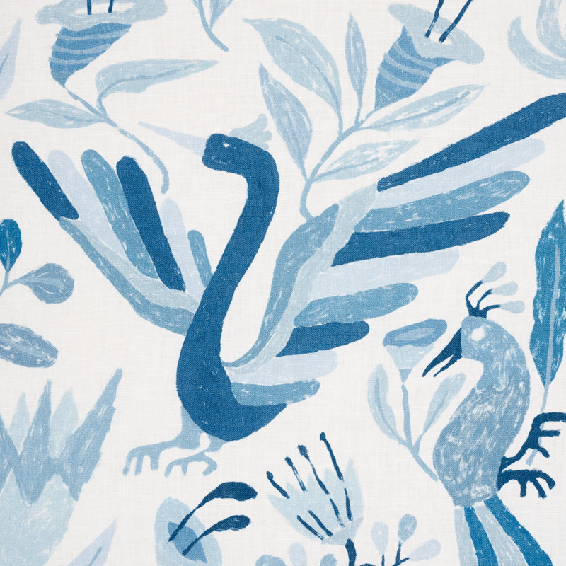 Schumacher x Abel Macias Canopy Fabric, Blue/White