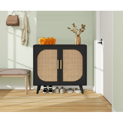 Shoe Storage Cabinet,With Two Doors And 4 Compartments Forstorage, Solid Wood Feet