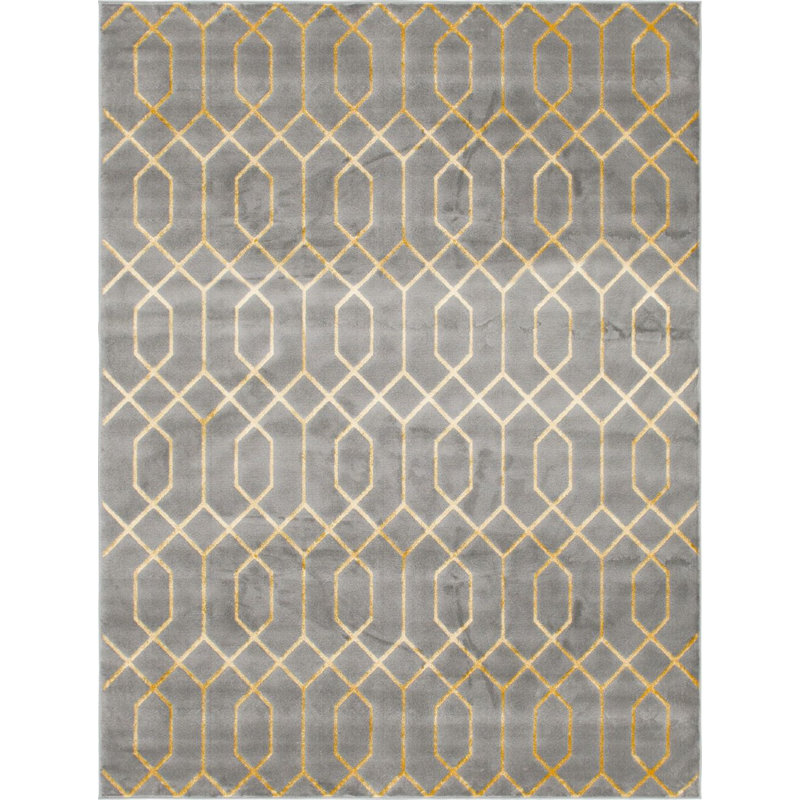 Tapis à motif géométrique gris / doré Corando, Rectangle 9 pi x 12 pi