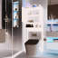 Support de rangement pour toilette pour salle de lavage, autoportant, très grande capacité, peu encombrant, beige noir gris, composants de haute qualité, tablette ouverte et deux portes à persiennes, étapes d'installation simples