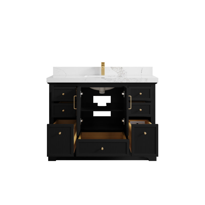 Meuble-lavabo simple autoportant 48 po avec plateau en quartz Alys