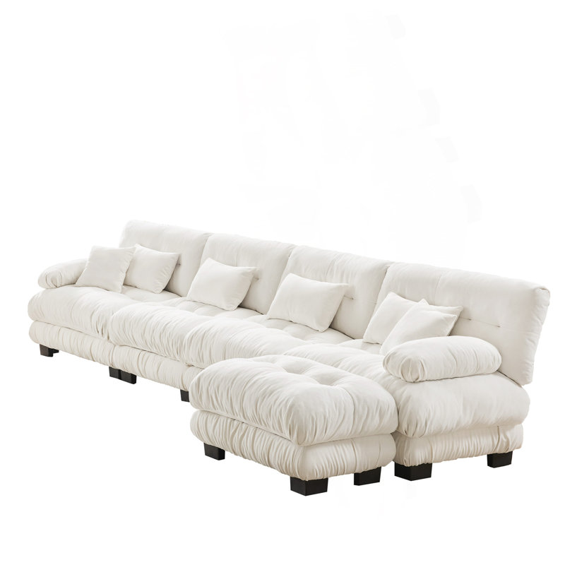 Canapé-lit Cloud, canapé-lit modulaire en chenille 4 places avec 1 repose-pieds, coussins lombaires et coussins décoratifs Cloud