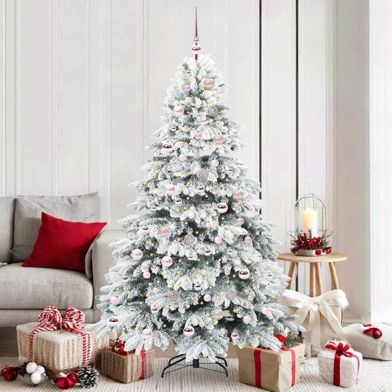 Artificial Christmas Tree with 300 LEDs Green PE and PVC, 5.91' H, White/Pink