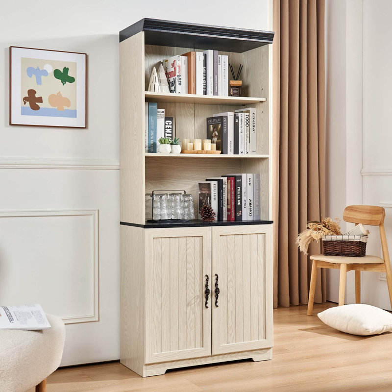 Armoire de rangement autoportante avec tablettes réglables et portes de grange, Blanc