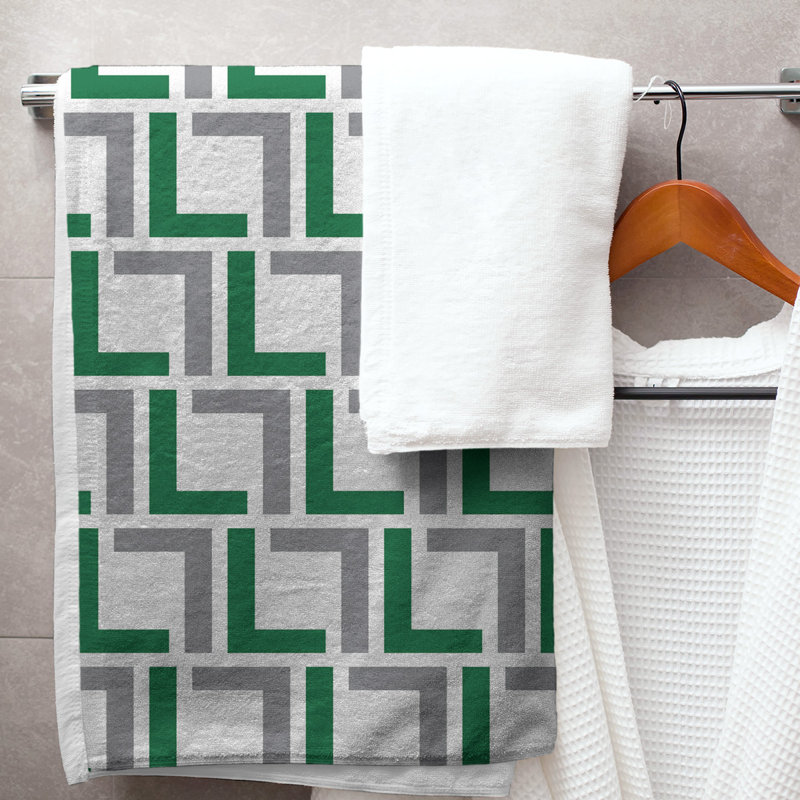 Bath Towel, White/Green/Silver