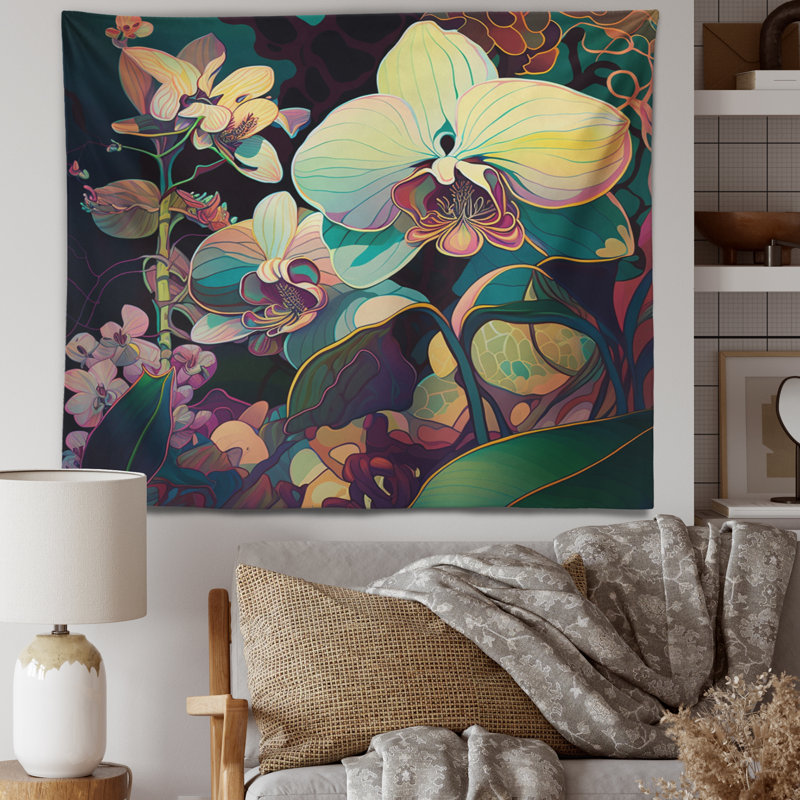 - Tapisserie murale orchidée florale, H 32 po x l 39 po